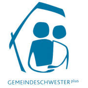 Logo der Gemeindeschwester plus, ein Landesprogramm zur Stärkung der gesundheitlichen Versorgung in ländlichen Regionen, zwei blaue Figuren.